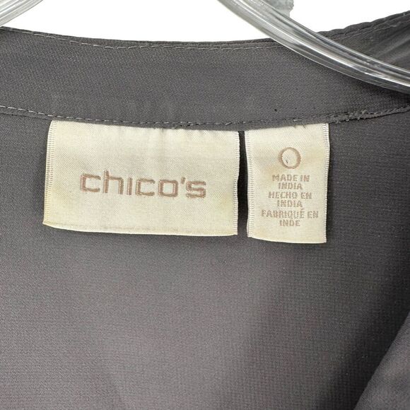 Chicos Top Gray V Neck Button Up Iridescent Sequin Embellished Size 0 US Small - Picture 3 of 9